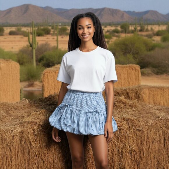 Free Haven Gingham Plaid Bubble Hem Micro Mini Skort Skirt XS Dorothy Cosplay - Picture 1 of 10